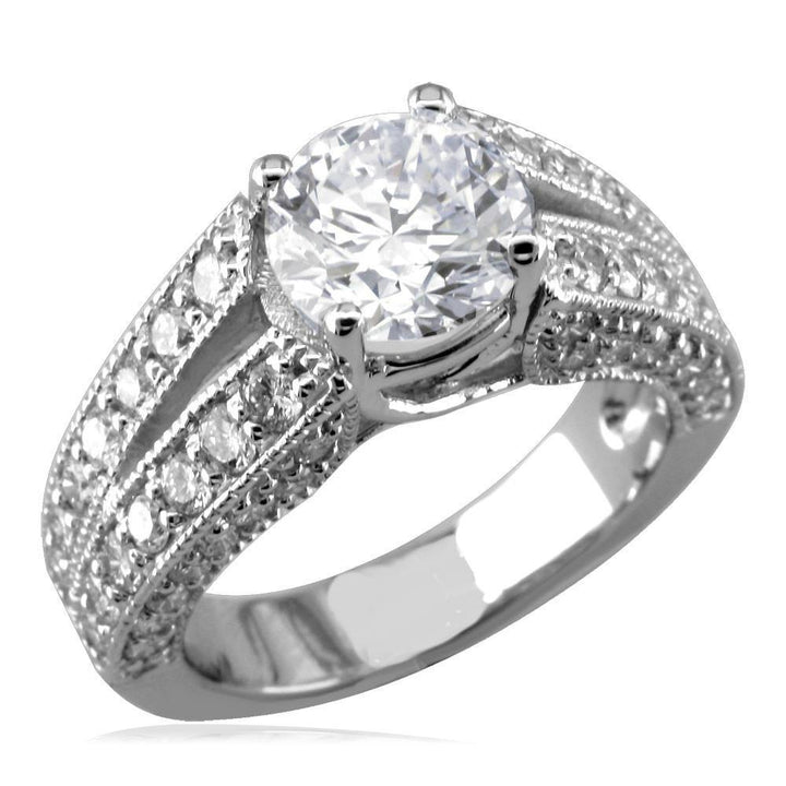 Round Diamond Engagement Ring Setting in 14K White Gold, 1.50CT Total Sides