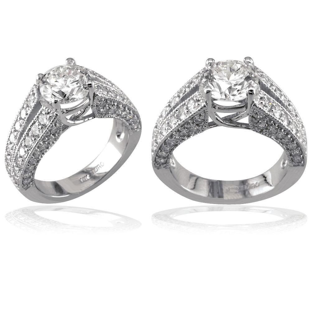Round Diamond Engagement Ring Setting in 14K White Gold, 1.50CT Total Sides