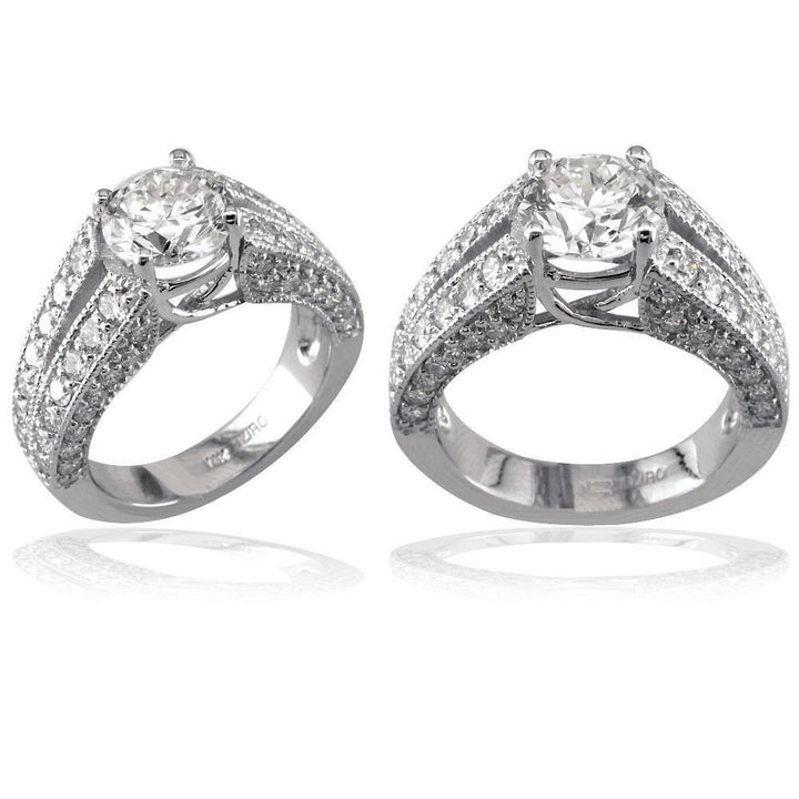 Round Diamond Engagement Ring Setting in 14K White Gold, 1.50CT Total Sides