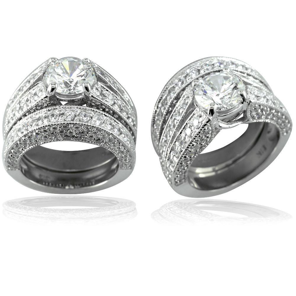 Round Diamond Engagement Ring Setting in 14K White Gold, 1.50CT Total Sides