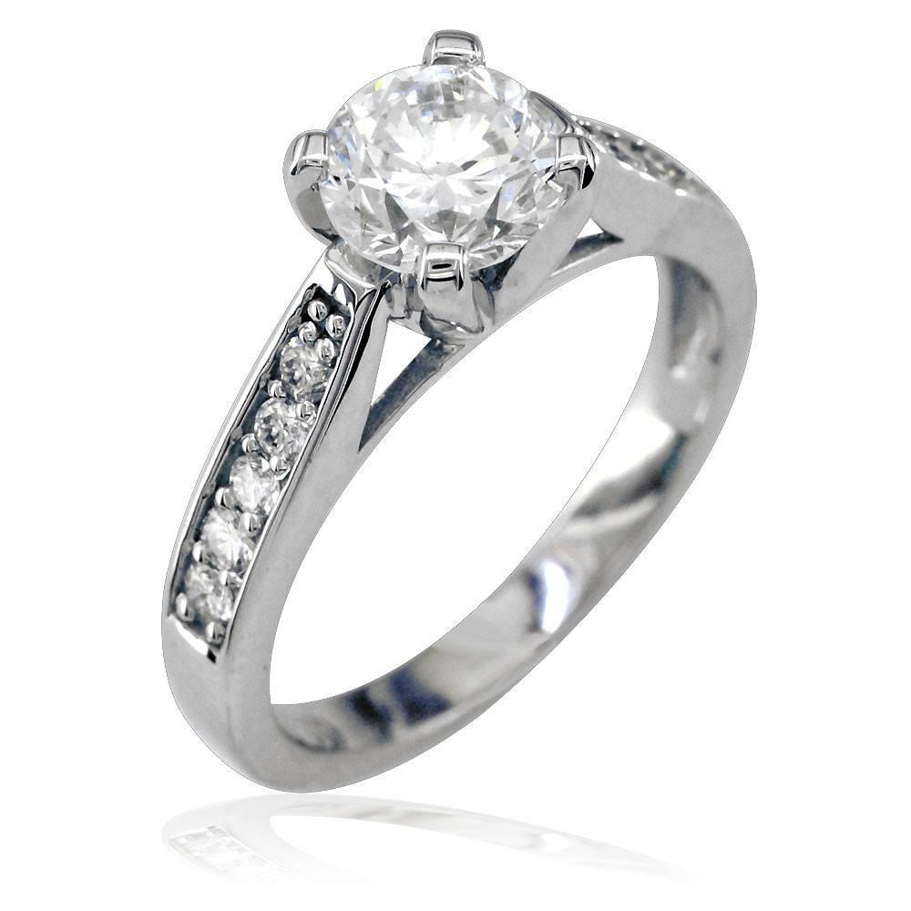 Round Diamond Engagement Ring Setting in 14K White Gold, 0.25CT