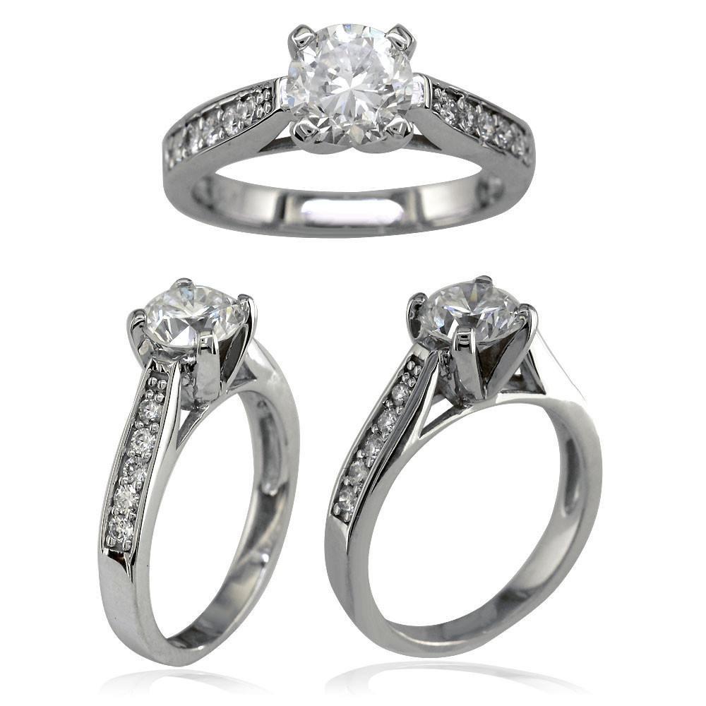 Round Diamond Engagement Ring Setting in 14K White Gold, 0.25CT