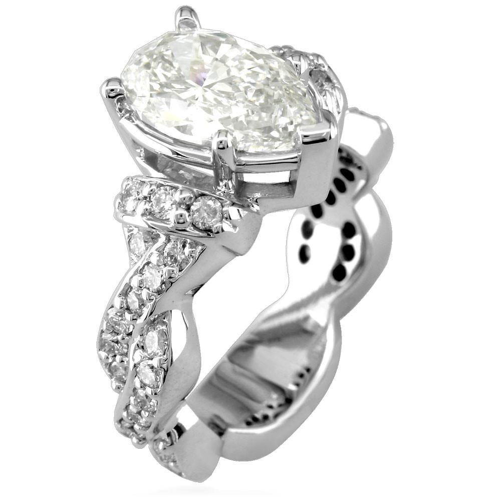 Pear Shape Diamond Engagement Ring Setting in 14K White Gold, 0.75CT
