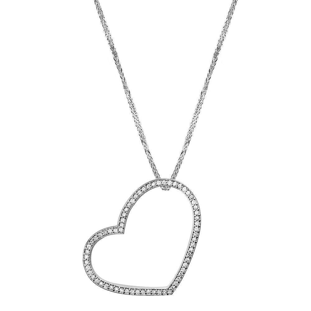 Large Thin Open Cubic Zirconia Heart and Chain in Sterling Silver