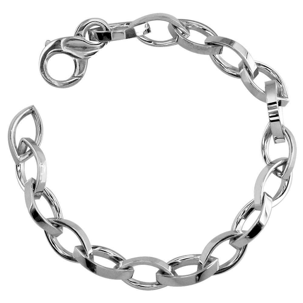 Flat Edge Marquise Link Bracelet in 14k White Gold
