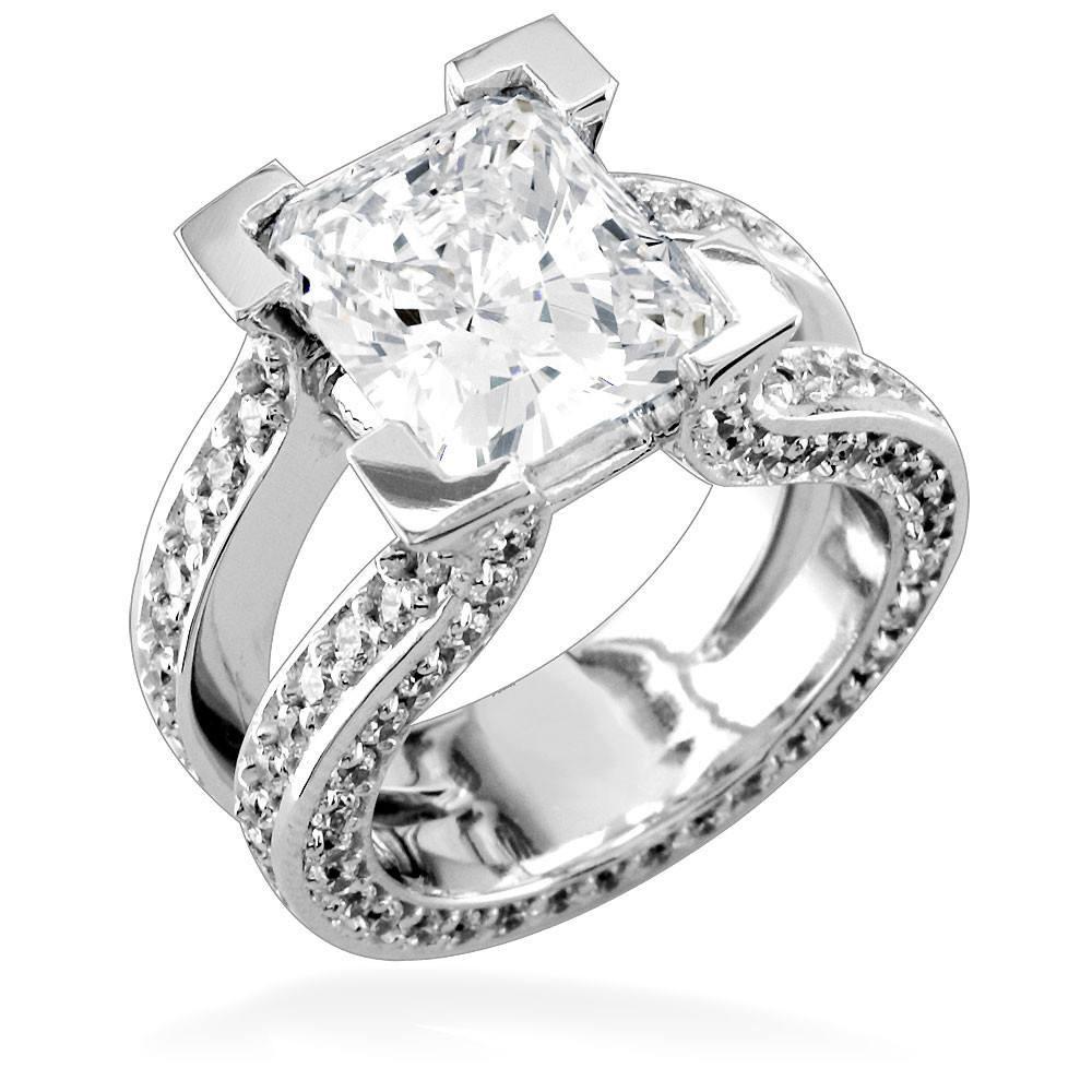 Radiant Cut Diamond Engagement Ring Setting in 14K White Gold, 3.0CT