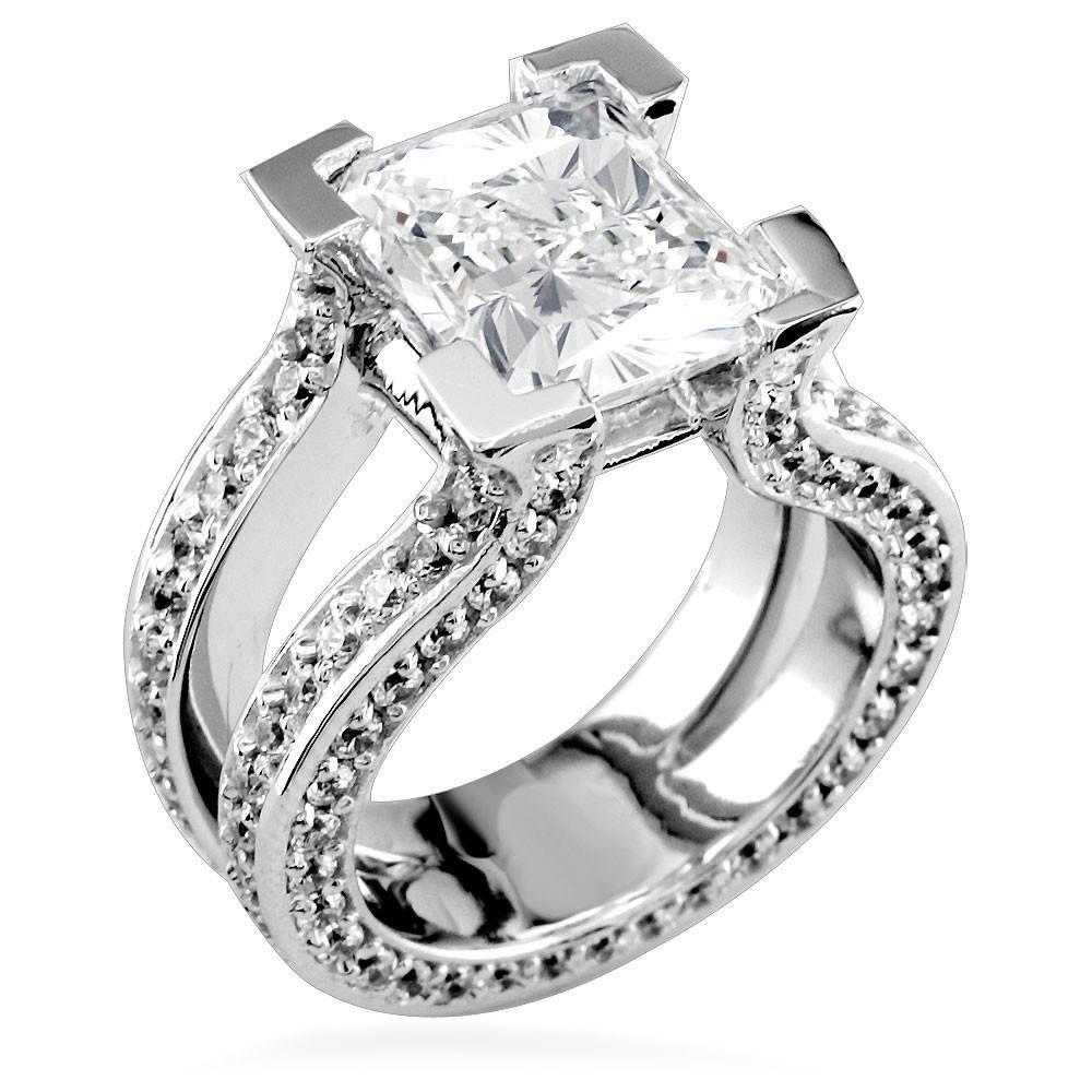 Radiant Cut Diamond Engagement Ring Setting in 14K White Gold, 3.0CT