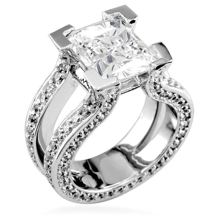 Radiant Cut Diamond Engagement Ring Setting in 14K White Gold, 3.0CT