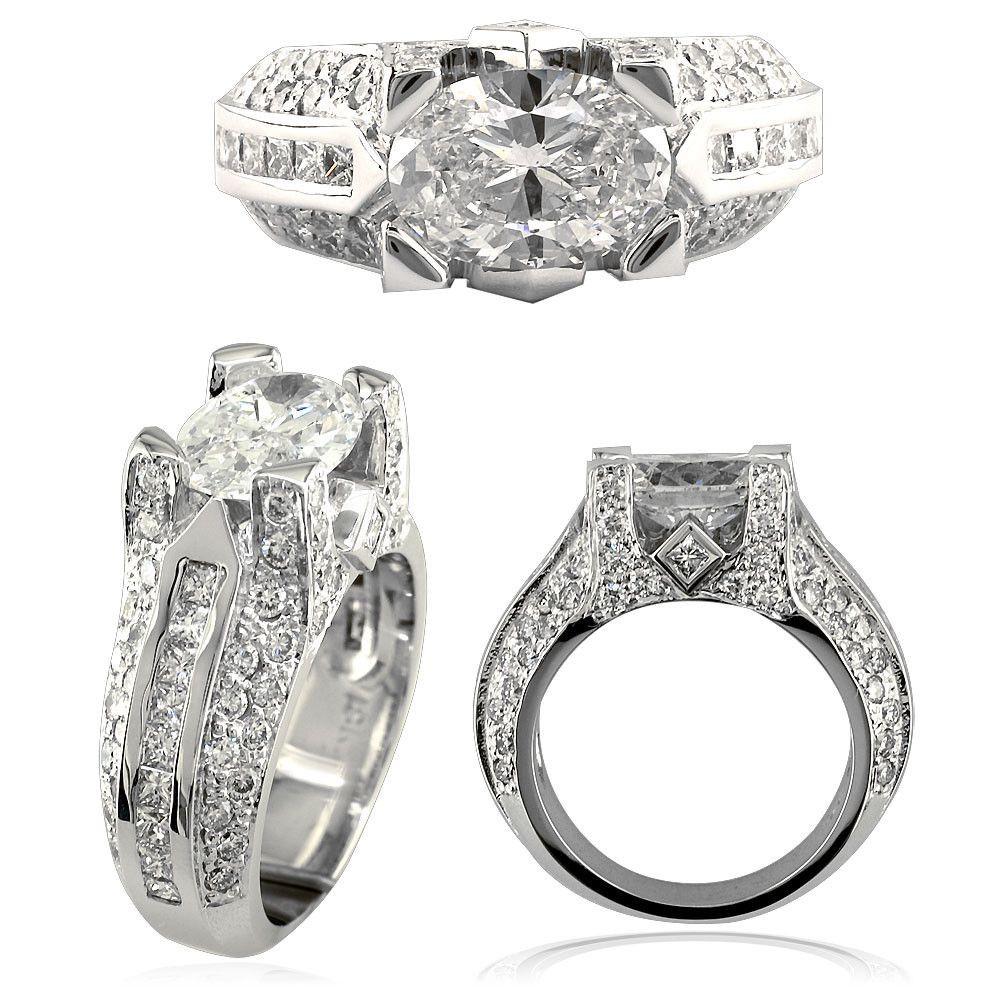 Oval Diamond Engagement Ring Setting in 14K White Gold, 2.25CT