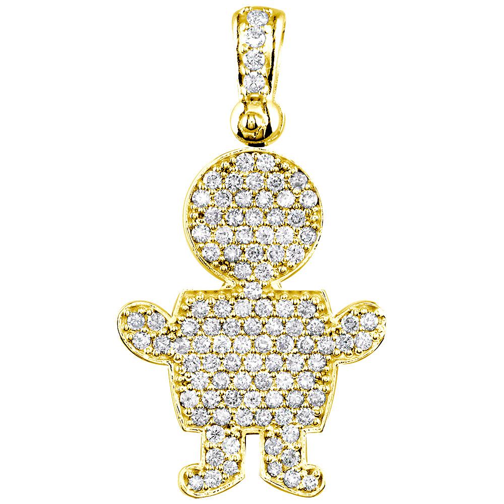 Jumbo Cubic Zirconia Kids Sziro Boy Pendant for Mom, Grandma in 14k Yellow Gold