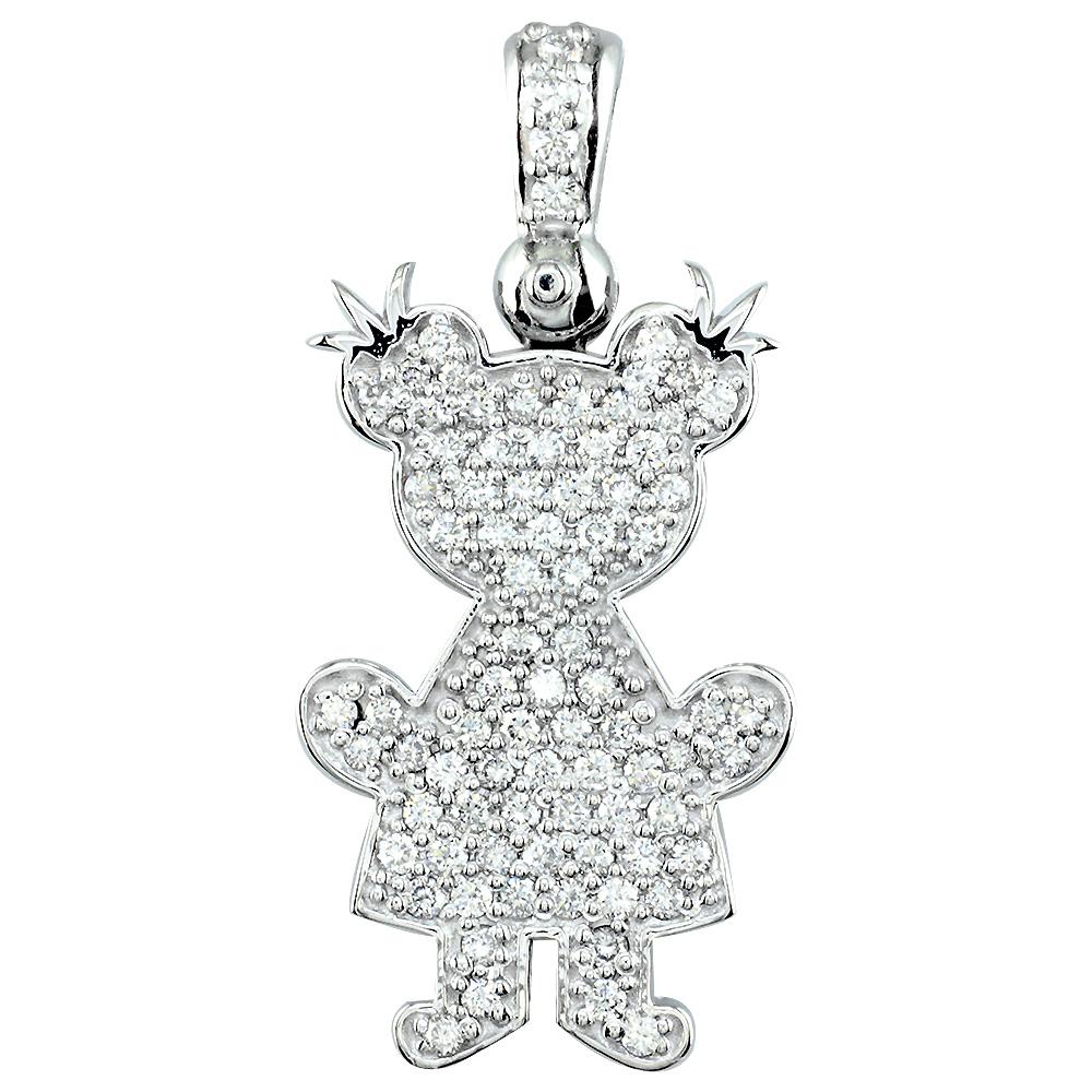 Jumbo Cubic Zirconia Kids Sziro Girl Pendant for Mom, Grandma in 14k White Gold