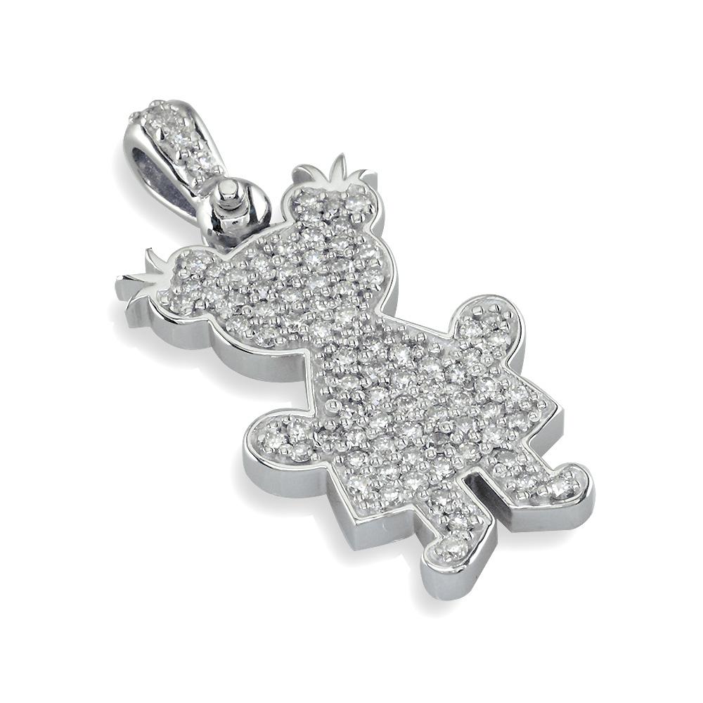 Jumbo Cubic Zirconia Kids Sziro Girl Pendant for Mom, Grandma in 14k White Gold
