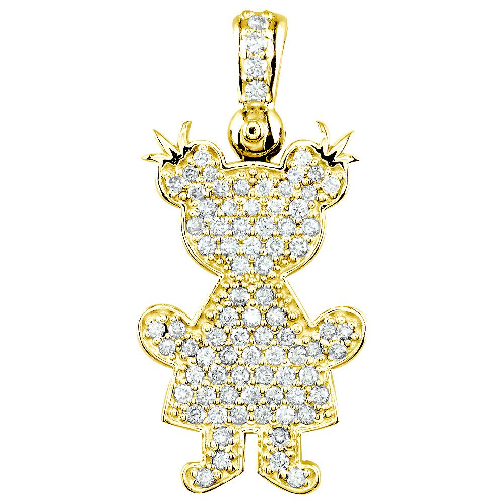Jumbo Diamond Kids Sziro Girl Pendant for Mom, Grandma in 14k Yellow Gold