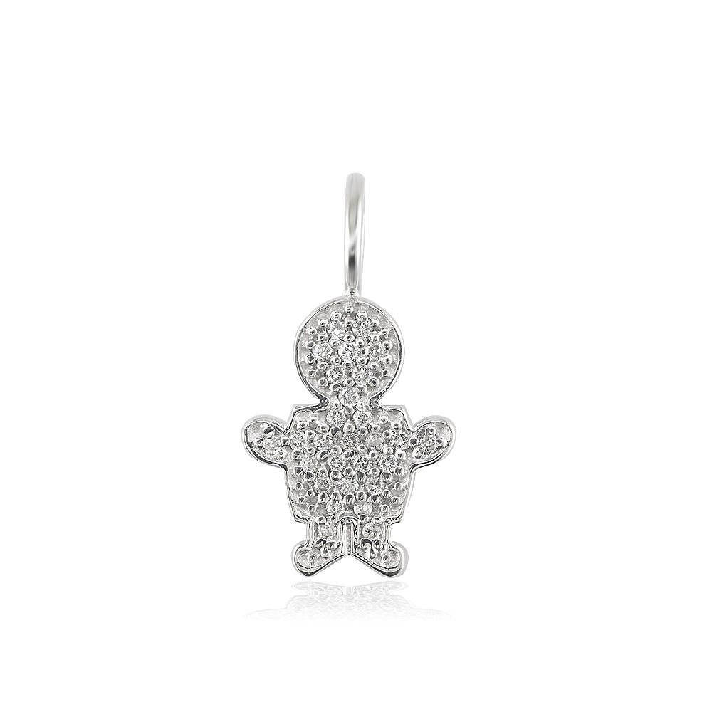 Small Diamond Kids Sziro Boy Pendant for Mom, Grandma in 14k White Gold