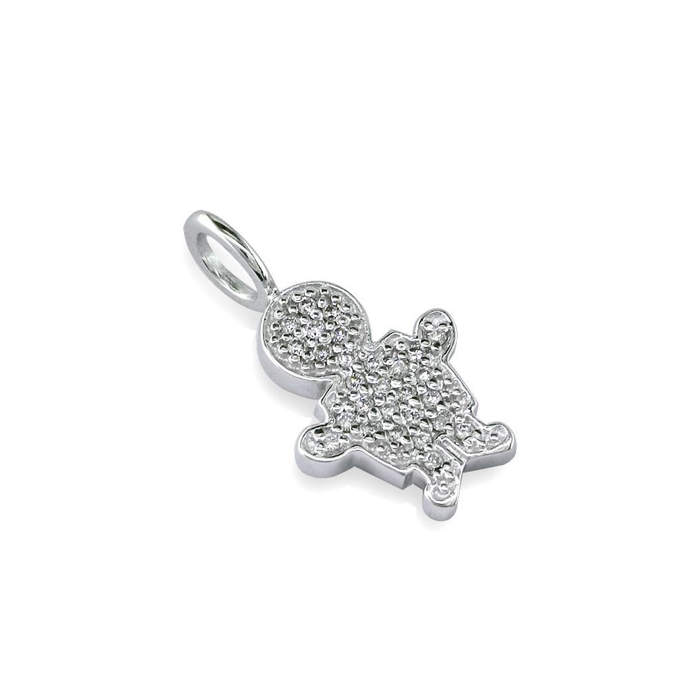 Small Diamond Kids Sziro Boy Pendant for Mom, Grandma in 14k White Gold
