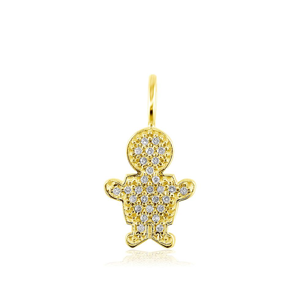 Small Diamond Kids Sziro Boy Pendant for Mom, Grandma in 14k Yellow Gold