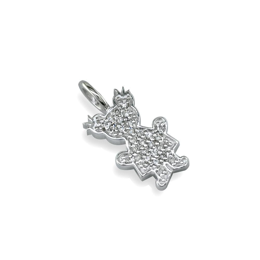 Small Diamond Kids Sziro Girl Pendant for Mom, Grandma in 14k White Gold