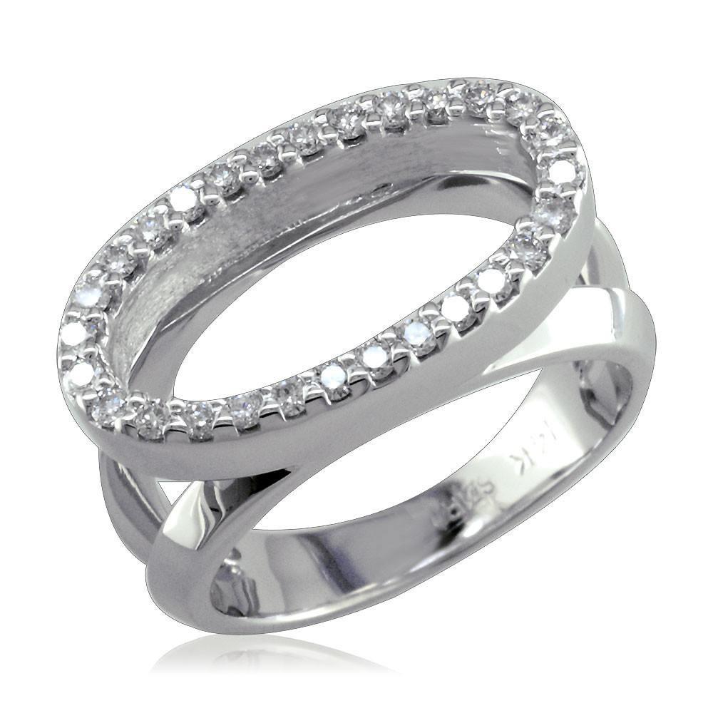 Large 14K Gold Open Oval Diamond Halo Ring with Split Sides