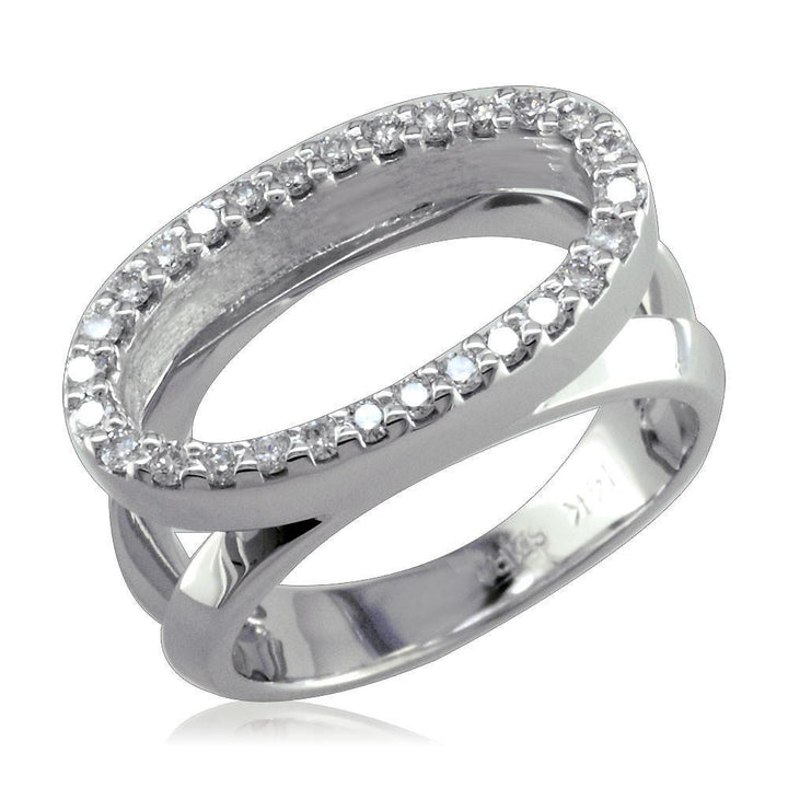 Large 14K Gold Open Oval Diamond Halo Ring with Split Sides