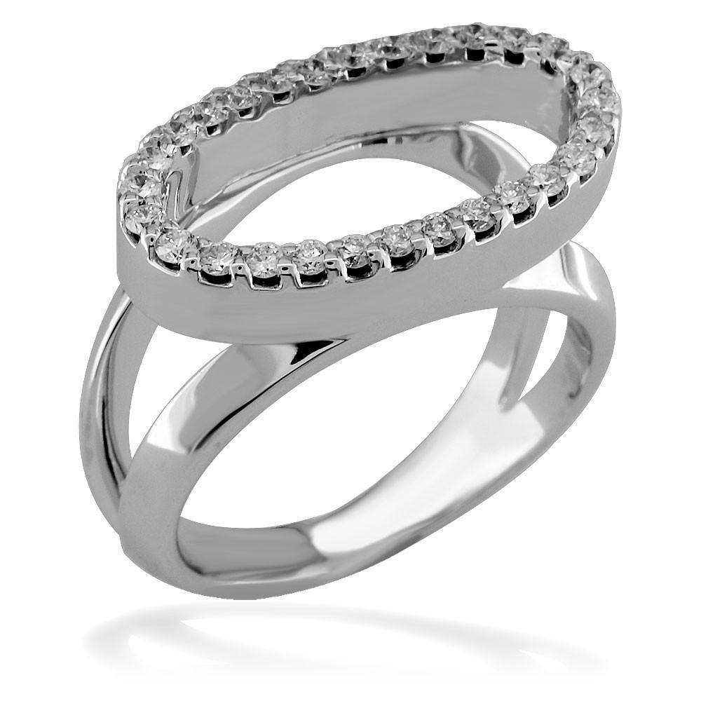Large 14K Gold Open Oval Diamond Halo Ring with Split Sides