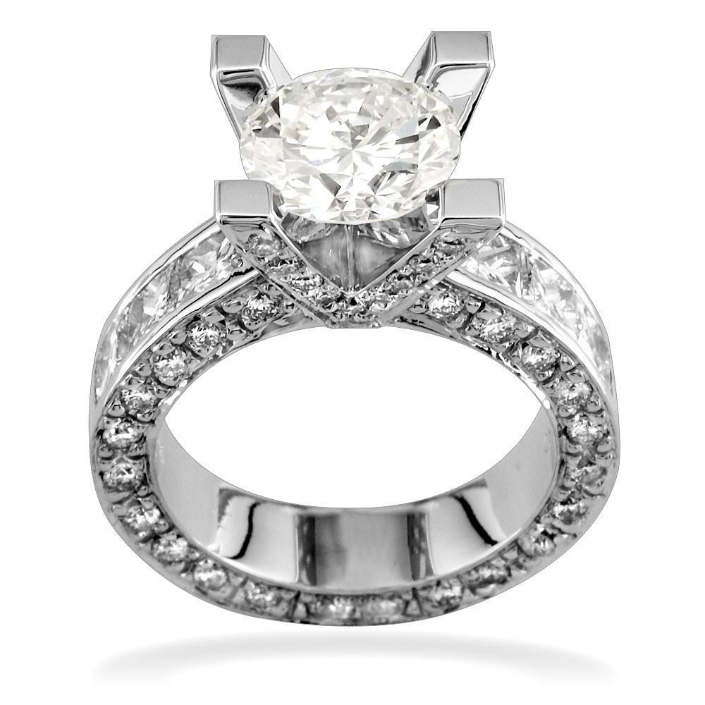 Round Diamond Engagement Ring Setting in 14K White Gold, 2.3CT Total Sides
