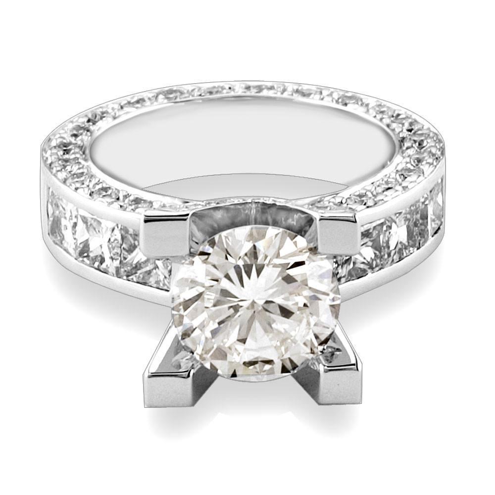 Round Diamond Engagement Ring Setting in 14K White Gold, 2.3CT Total Sides