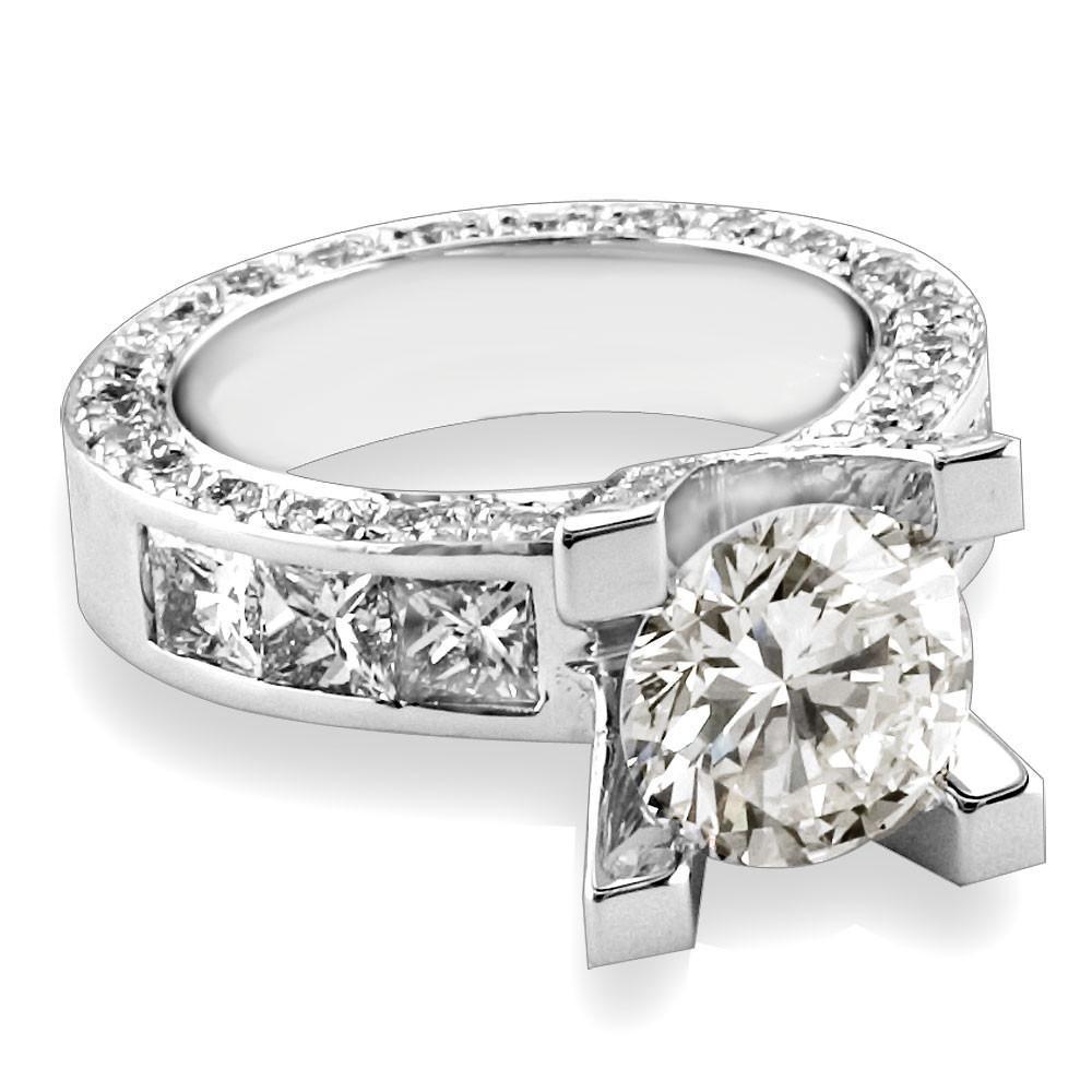 Round Diamond Engagement Ring Setting in 14K White Gold, 2.3CT Total Sides