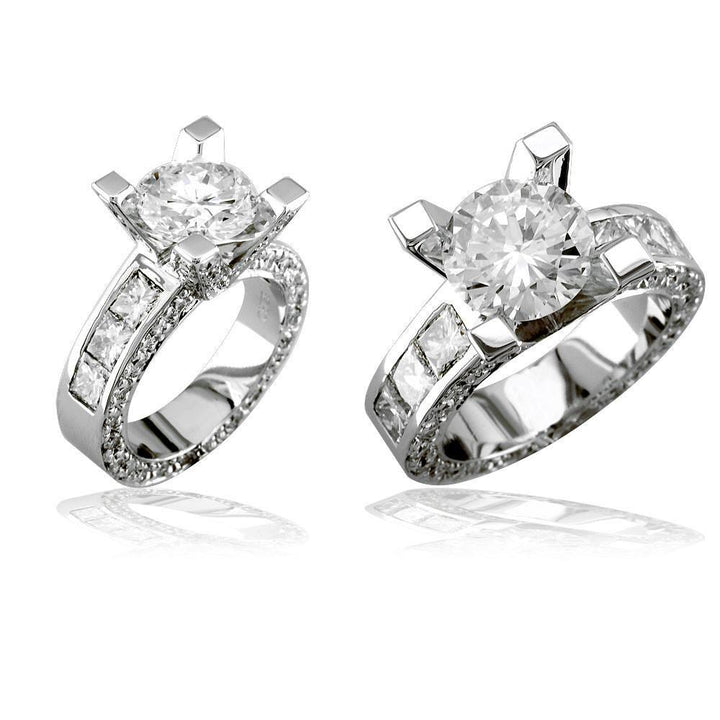 Round Diamond Engagement Ring Setting in 14K White Gold, 2.3CT Total Sides