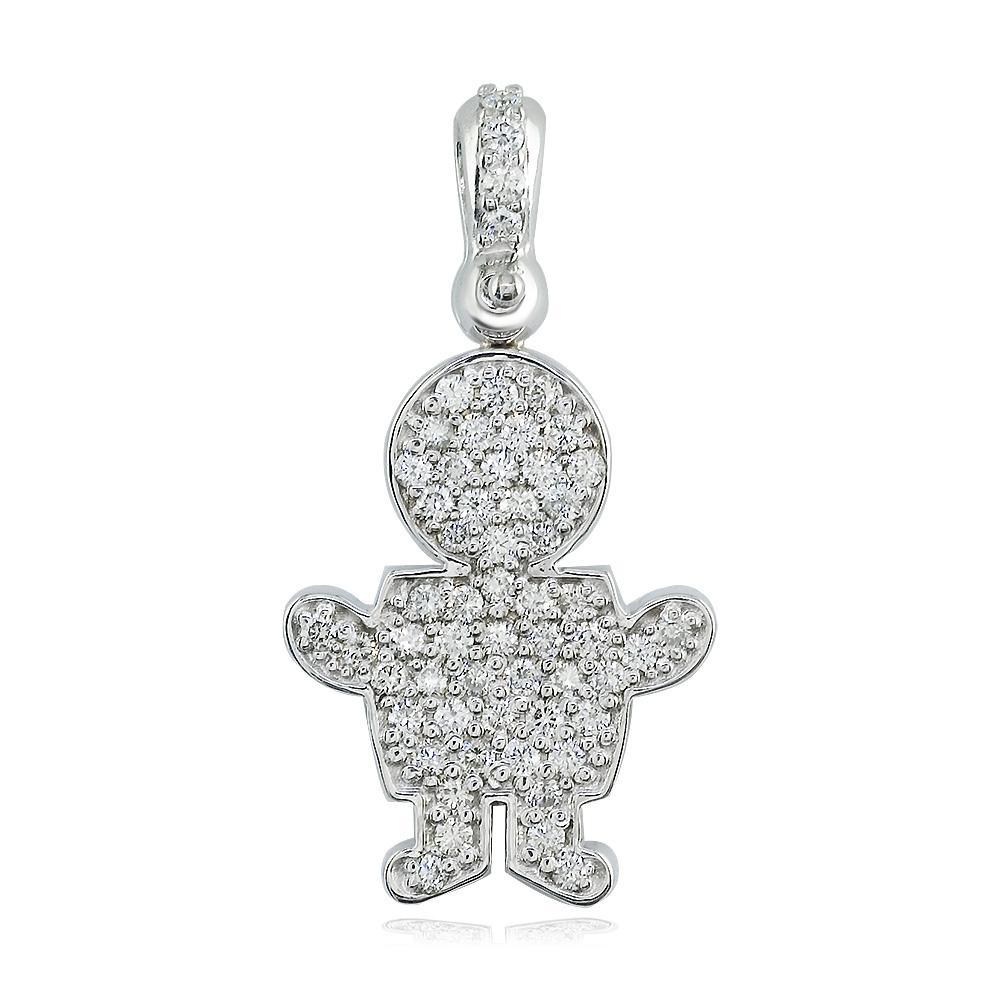 Large Cubic Zirconia Kids Sziro Boy Pendant for Mom, Grandma in 14k White Gold