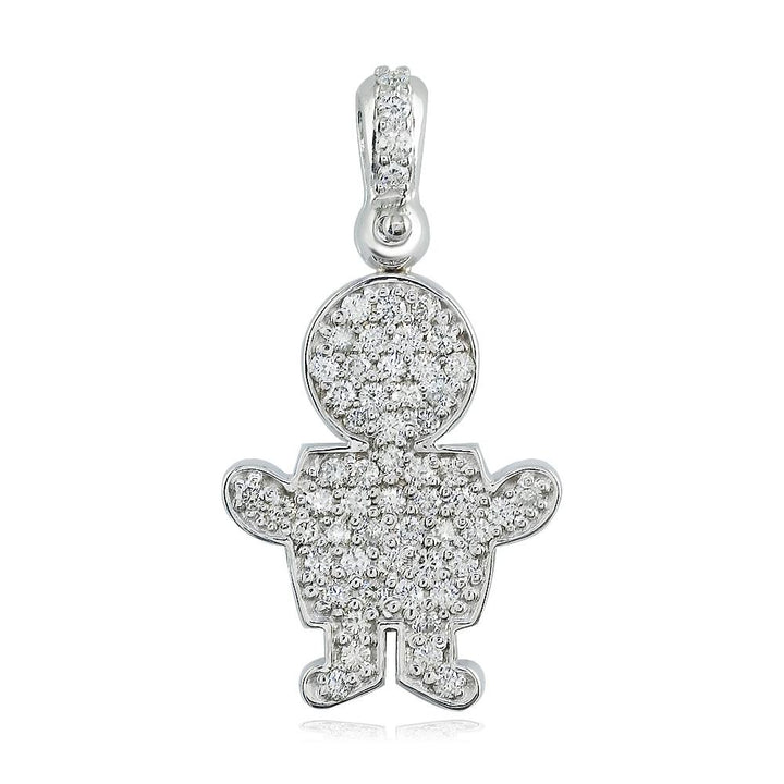 Large Cubic Zirconia Kids Sziro Boy Pendant for Mom, Grandma in 14k White Gold