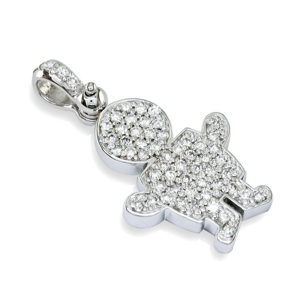 Large Cubic Zirconia Kids Sziro Boy Pendant for Mom, Grandma in 14k White Gold