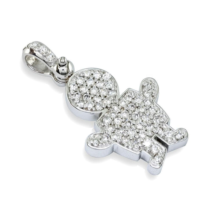 Large Cubic Zirconia Kids Sziro Boy Pendant for Mom, Grandma in 14k White Gold
