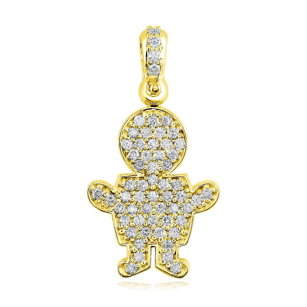 Large Cubic Zirconia Kids Sziro Boy Pendant for Mom, Grandma in 14k Yellow Gold