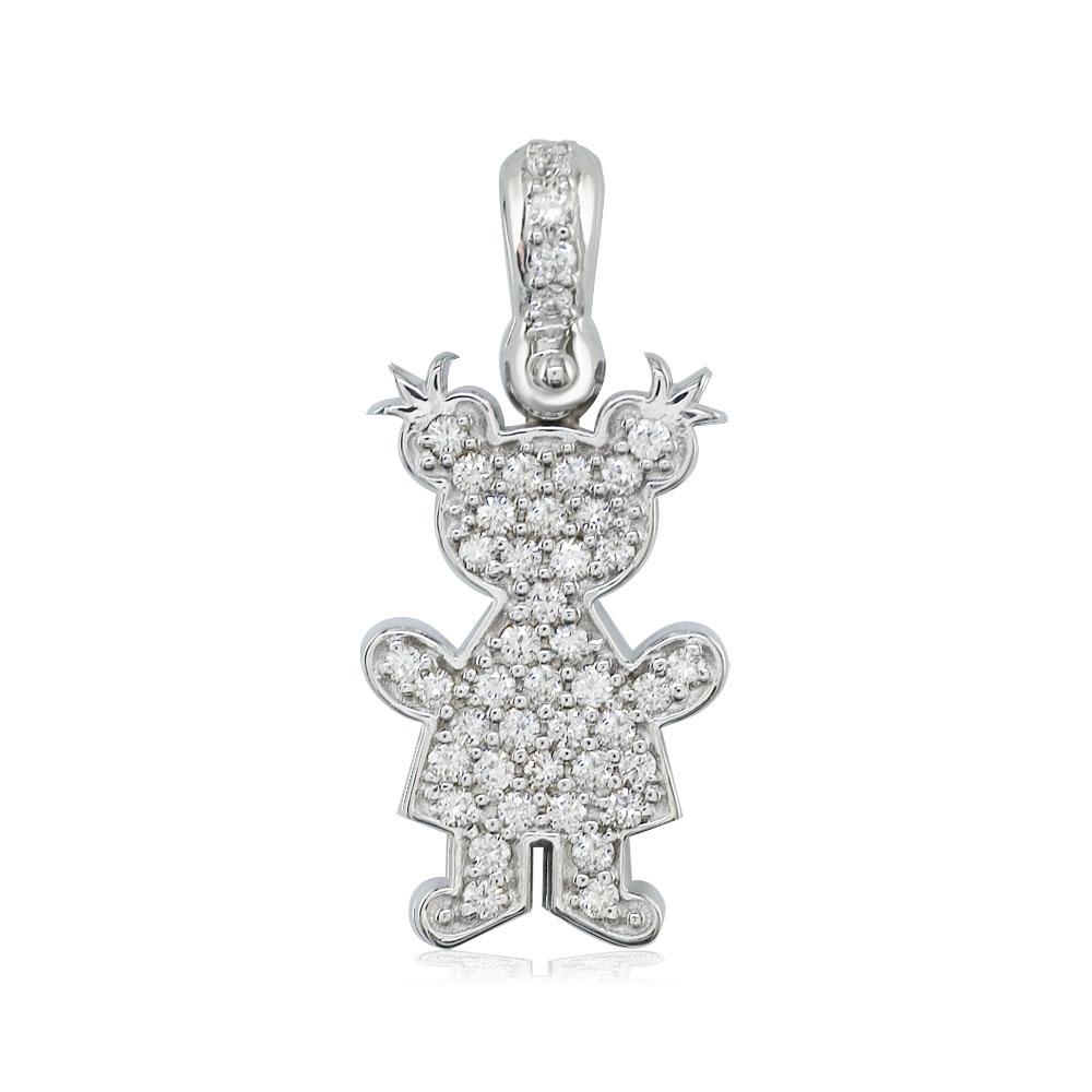 Large Diamond Kids Sziro Girl Pendant for Mom, Grandma in 14k White Gold