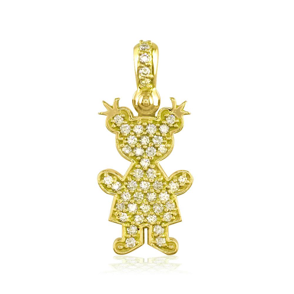 Large Diamond Kids Sziro Girl Pendant for Mom, Grandma in 14k Yellow Gold