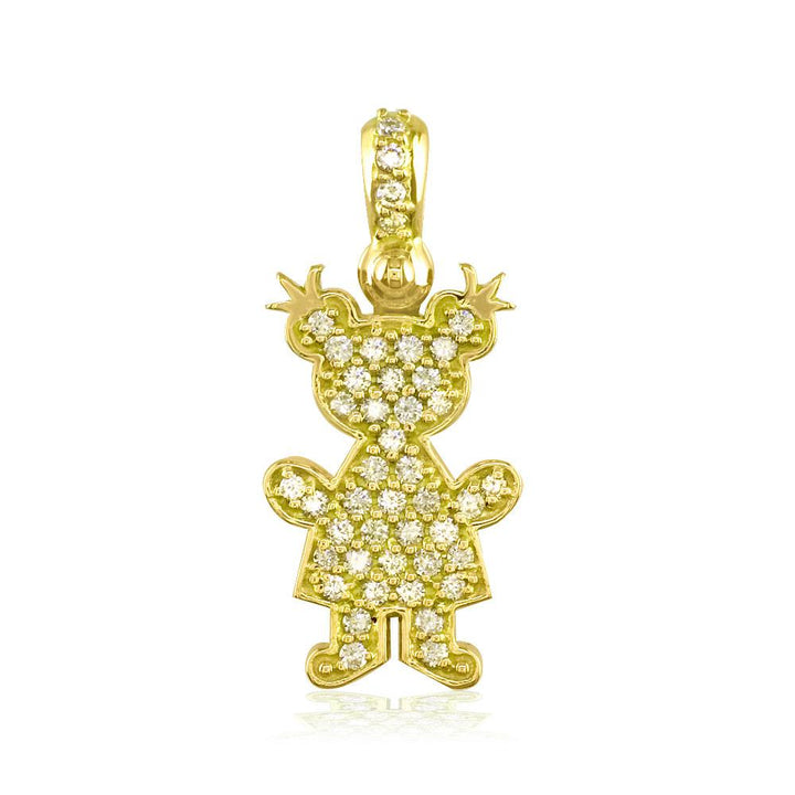 Large Diamond Kids Sziro Girl Pendant for Mom, Grandma in 14k Yellow Gold