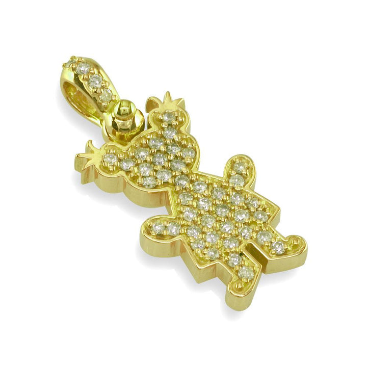 Large Diamond Kids Sziro Girl Pendant for Mom, Grandma in 14k Yellow Gold