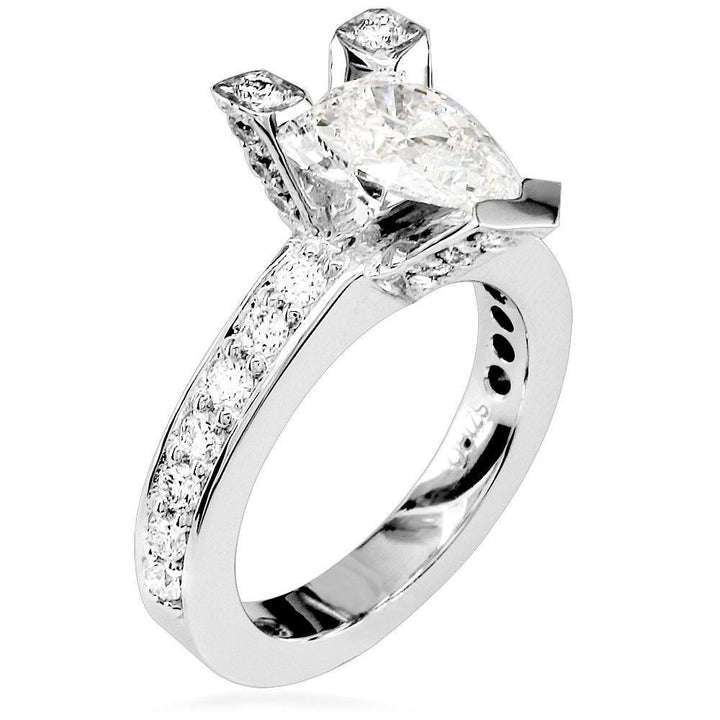 Pear Shape Diamond Engagement Ring Setting in 14K White Gold, 1.0CT Total Sides