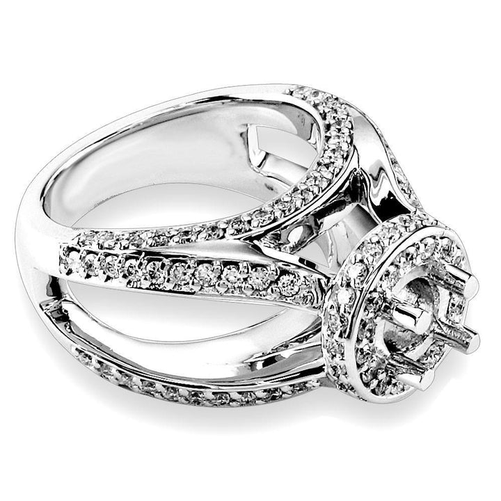 Diamond Halo Engagement Ring with Open Sides, 1.15CT in 18k White Gold