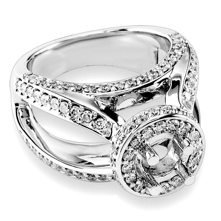 Diamond Halo Engagement Ring with Open Sides, 1.15CT in 18k White Gold