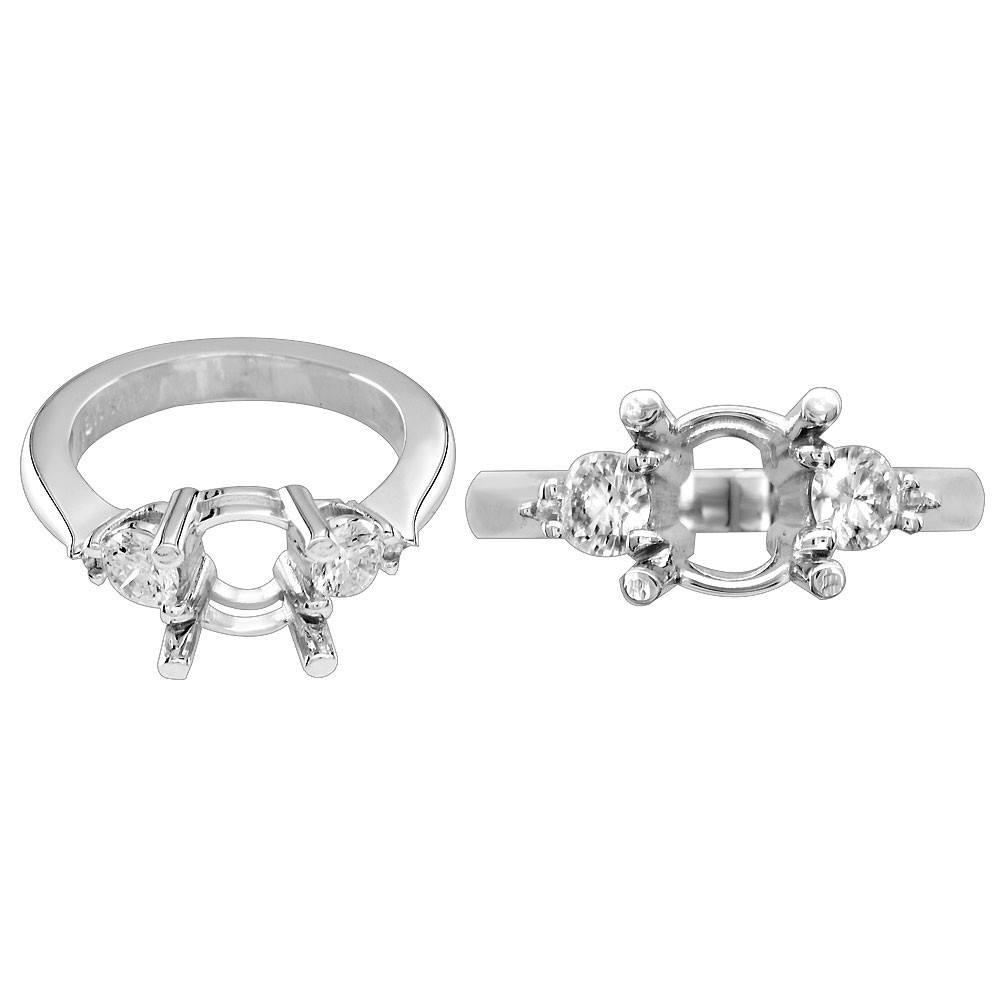 Three Stone Diamond Engagement Ring Setting in 18K White Gold, 0.56CT