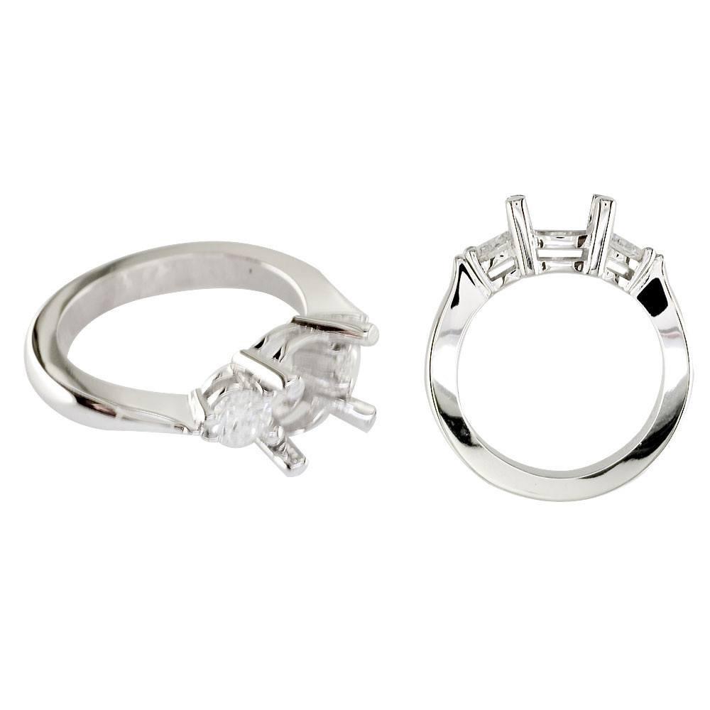 Three Stone Diamond Engagement Ring Setting in 18K White Gold, 0.56CT