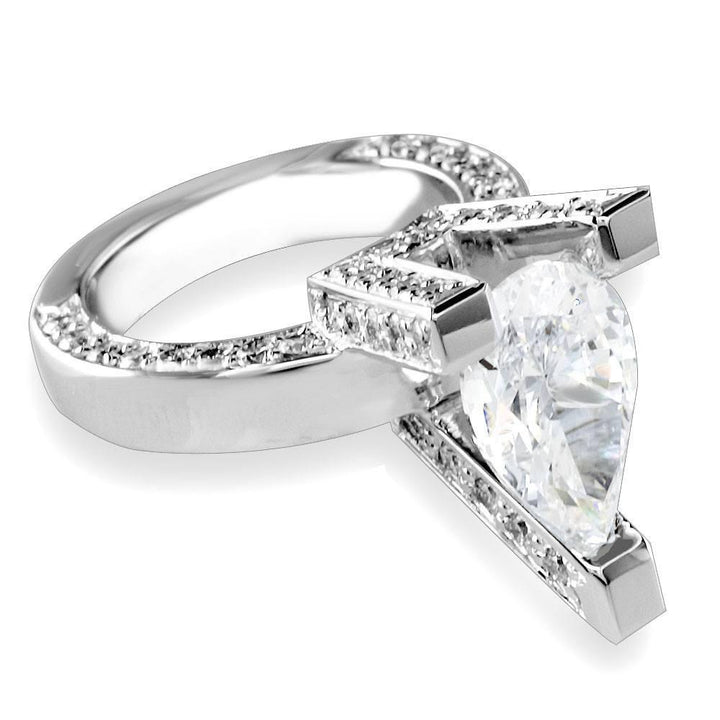 Pear Shape Diamond Engagement Ring Setting in 14K White Gold, 2.0CT Total Sides