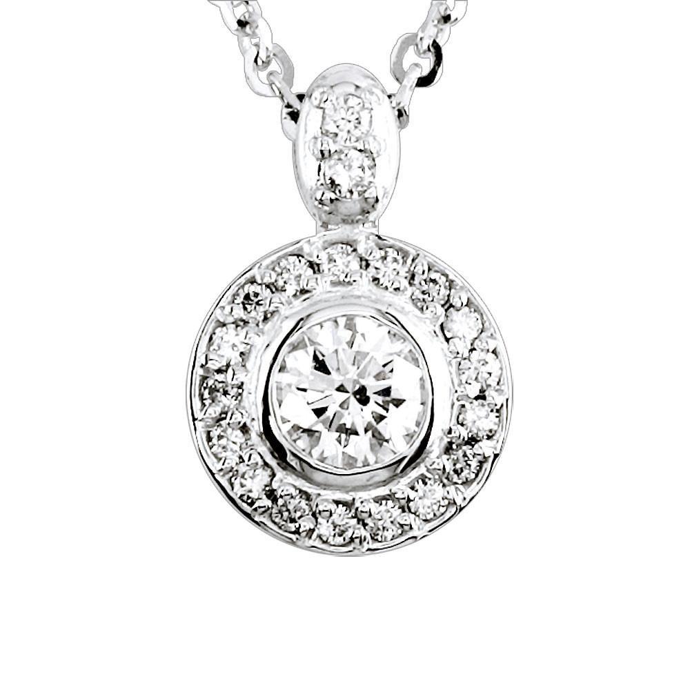Diamond Halo Pendant and Chain in 18K, 0.94CT Total, 0.64CT Center