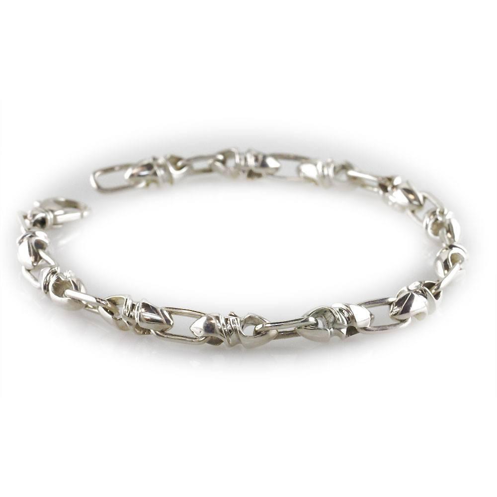 Mens Small Twisted Bullet Links Sterling Silver Bracelet