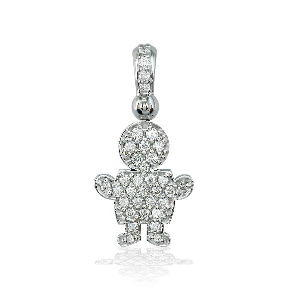 Medium Cubic Zirconia Kids Sziro Boy Pendant for Mom, Grandma in 14k White Gold