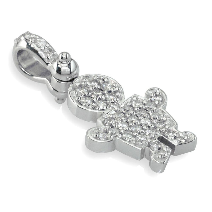 Medium Cubic Zirconia Kids Sziro Boy Pendant for Mom, Grandma in 14k White Gold