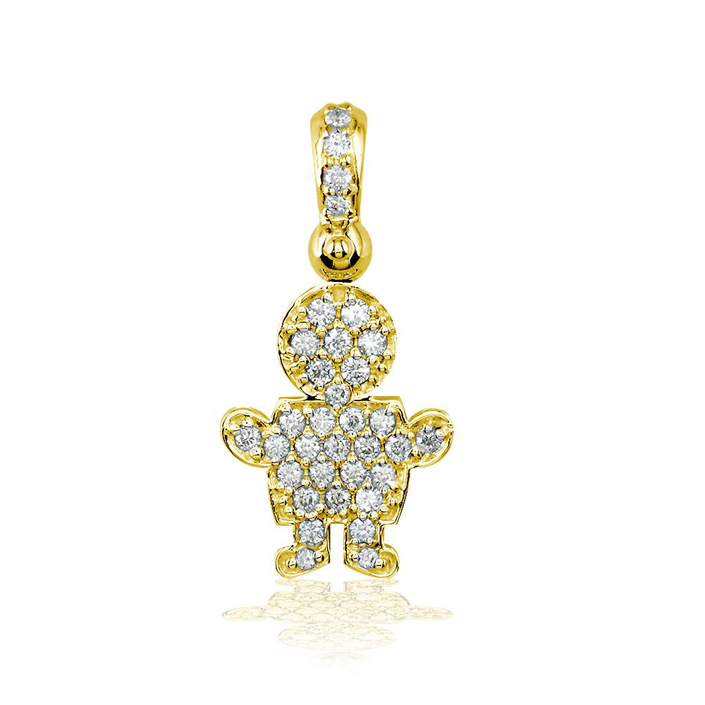 Medium Cubic Zirconia Kids Sziro Boy Pendant for Mom, Grandma in 14k Yellow Gold