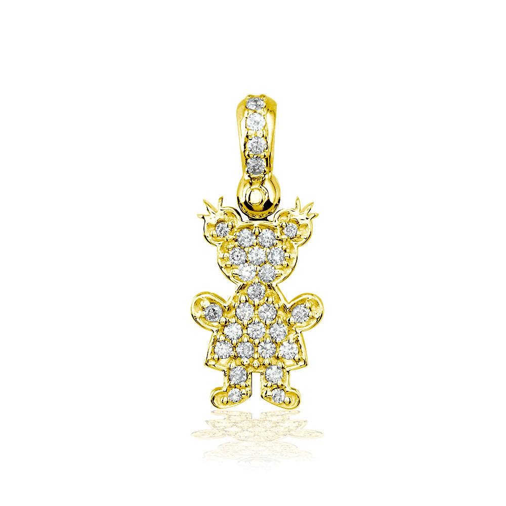 Medium Cubic Zirconia Kids Sziro Girl Pendant for Mom, Grandma in 14k Yellow Gold