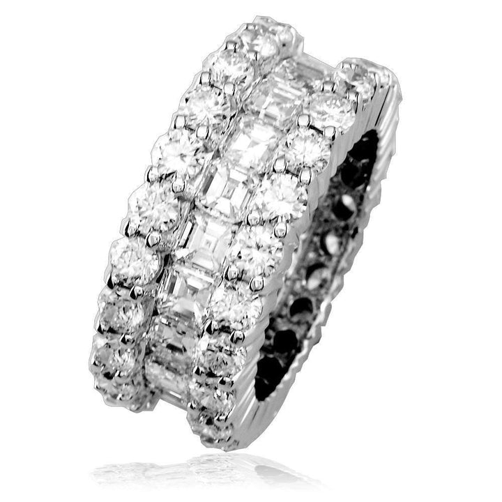 18K White Gold 3 Row Diamond Eternity Ring, 8.5CT